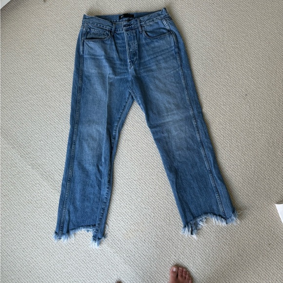 3X1 Shelter Austin Straight Crop Jean in Byrd Med Wash High Rise  Chewed Hem 30 - Picture 4 of 5